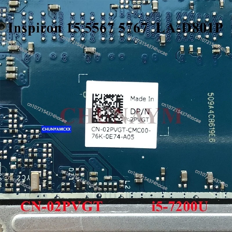 

High quality CN-0KFWK9 for Dell Inspiron 5567 5767 Laptop Motherboard KFWK9 BAL20 LA-D801P SR2ZV I7-7500U DDR4 mainboard Tested