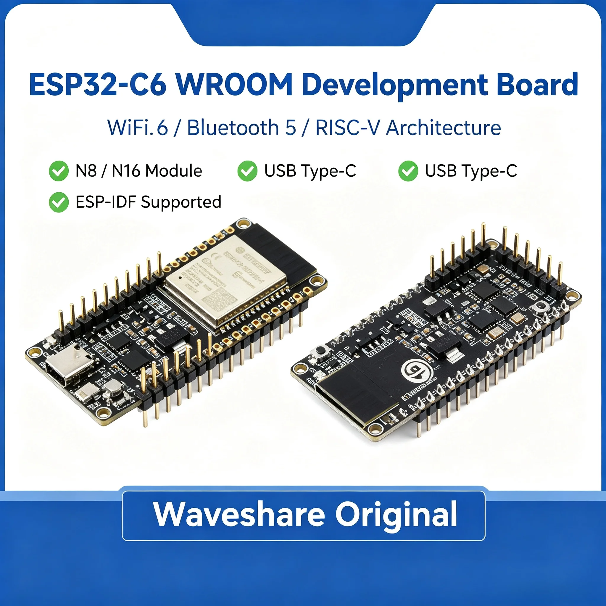 Waveshare ESP32‑C6‑WROOM‑1‑N8 Module Core Board, Bluetooth / Wi‑Fi 6 RISC‑V Development Board