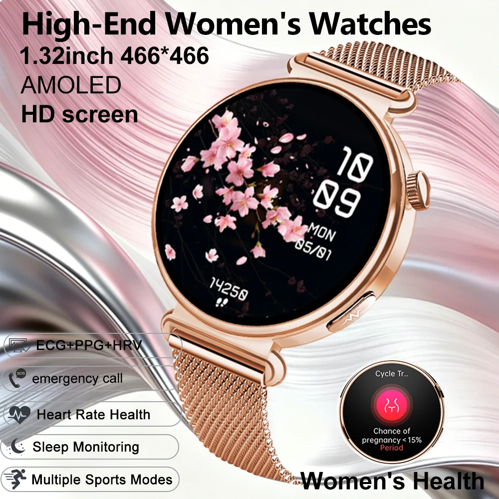 

2026 New Female Health Smartwatch Heart Rate BP Blood Oxygen Monitoring Sleep Tracking Bluetooth Call Sport Mode Wristwatch