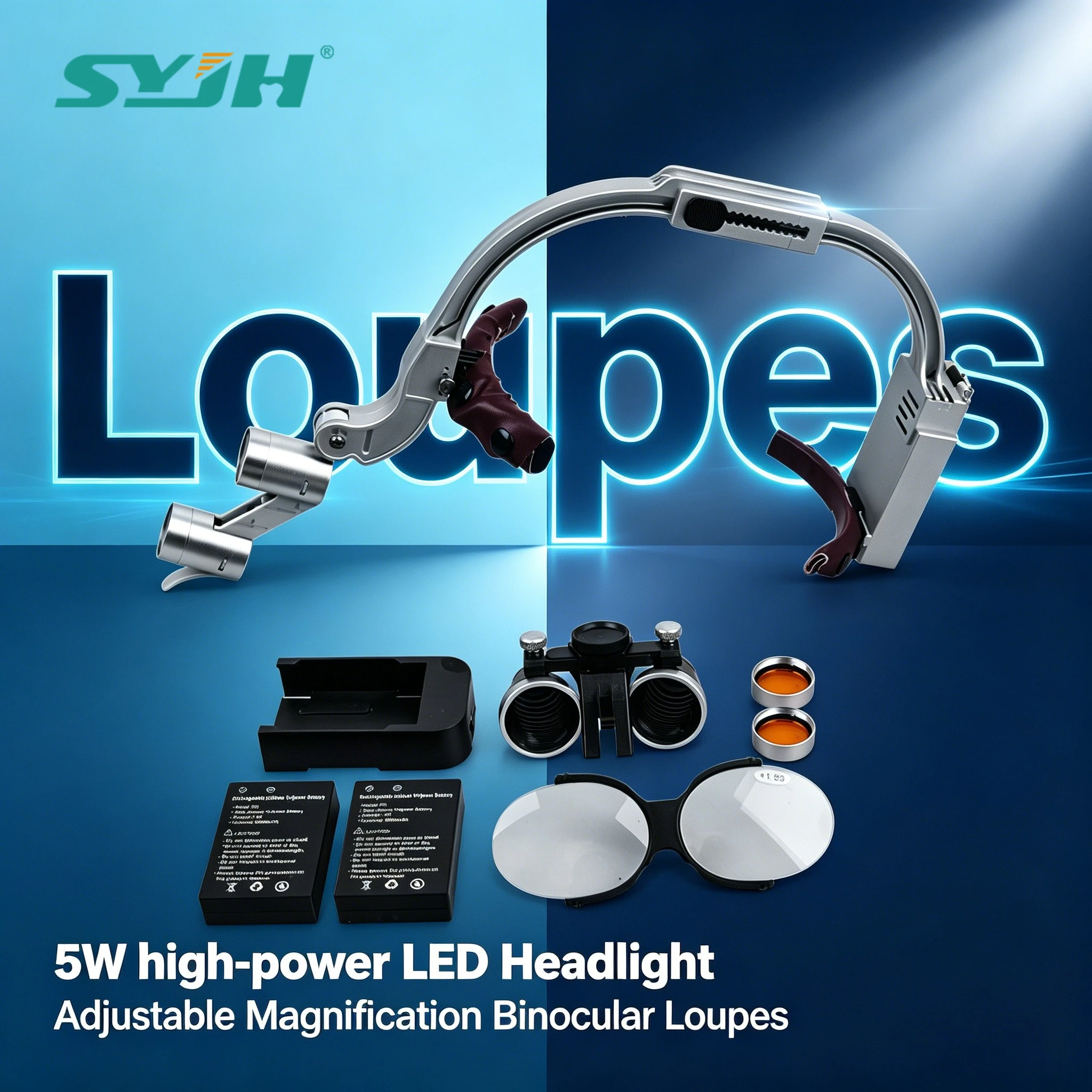 Immagine 7: Lampada frontale chirurgica a LED SYJH Dental 2.5X/3.5X con ingrandimento, lenti binoculari ricaricabili per dentisti.