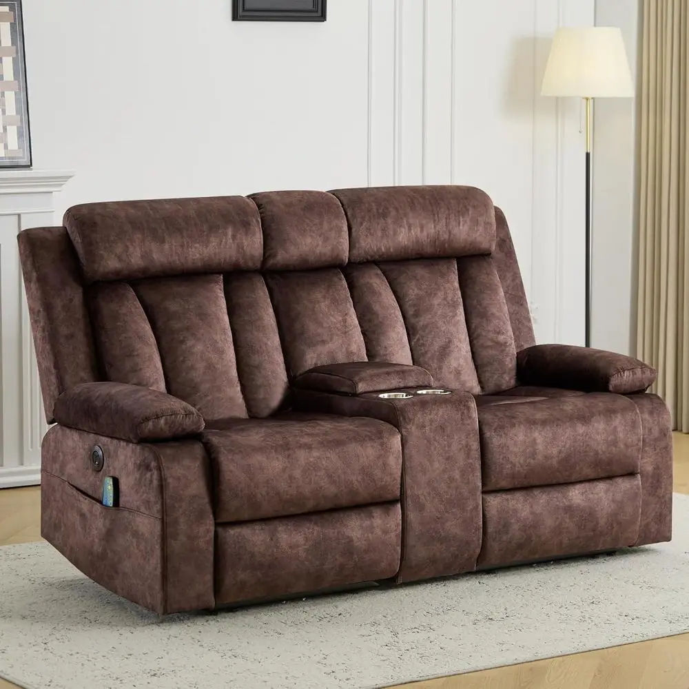 

Reclining Loveseat with Storage, Heat, Massage, Cup Holders, USB & Type-C Ports, Suitable for Living Room, RV