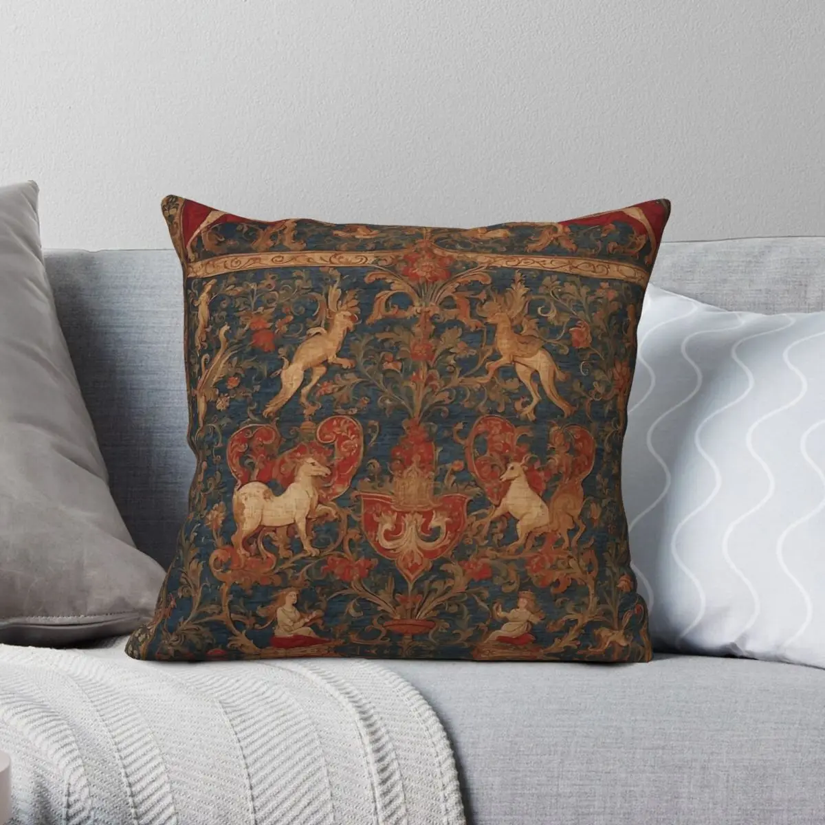 Medieval Tapestry On The Castle Walls Square Pillowcase Polyester Linen Velvet Creative Zip Decor Car Cushion Cover