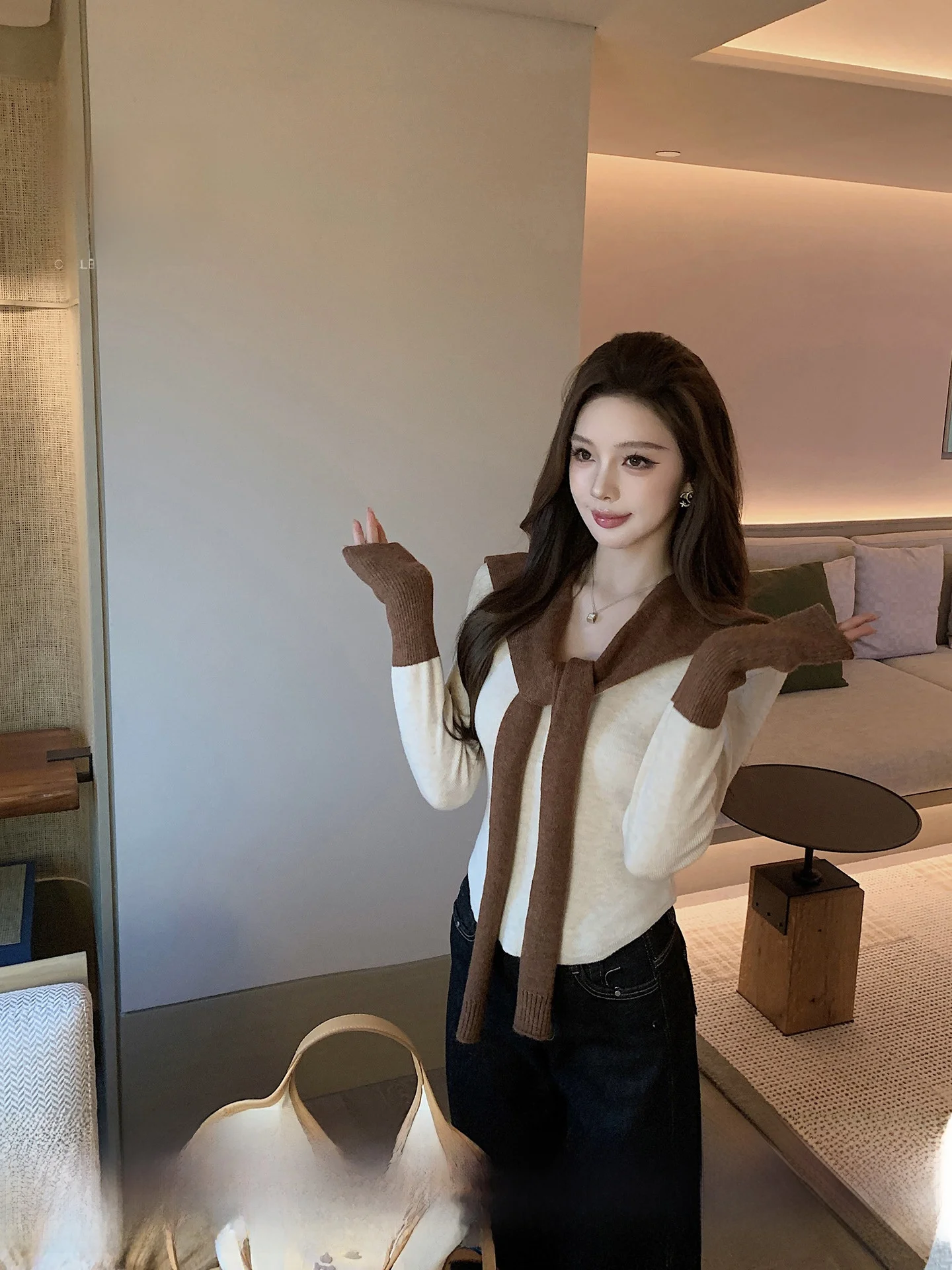 

White Silk Knitted oulder Wrap for Women Autumn Winter Casual Loose Fit Long Sve round Ne Base Layer Color Blo irt