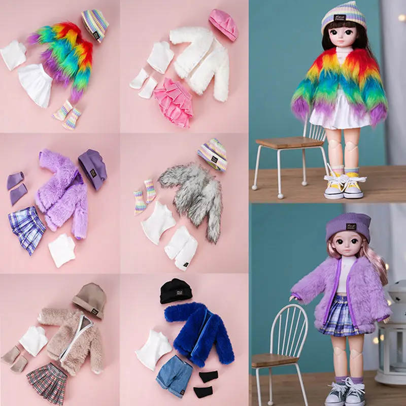 New Rainbow Plush Coat for 28cm Doll Clothes Suit 1/6 Bjd Doll Dress Up Accessories Boy / Girl Winter Suit