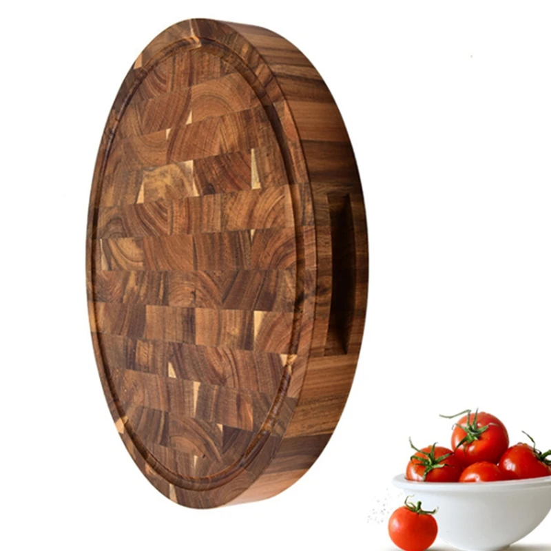 Tablas de cortar de grano de extremo de madera de Acacia, bloque de carnicero de madera, tabla gruesa de madera, tablas de cortar de madera redondas