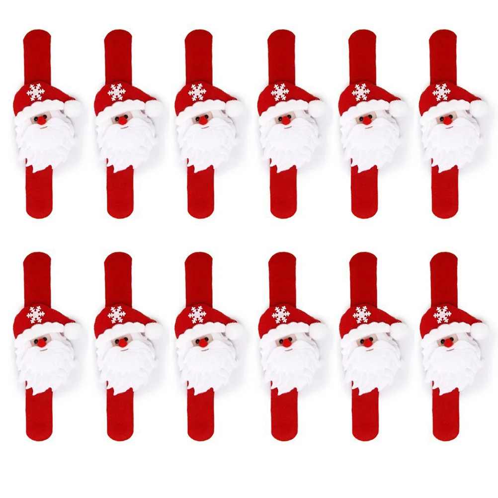 

12Pcs Christmas Bracelet Pack Red and White Slap Bands for Holiday Party Favors Santa Costume Decoration Xmas Gifts