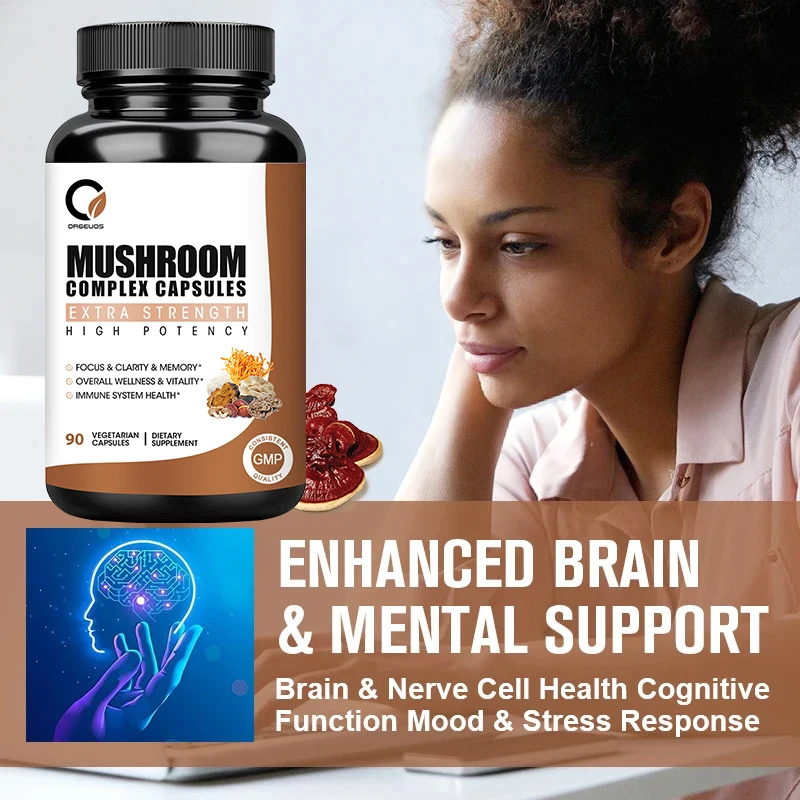 

10 in 1 High Mushroom Supplement - Lions Mane, Cordyceps, Reishi - Brain Supplements for Memory and Focus Vegan-Friendly