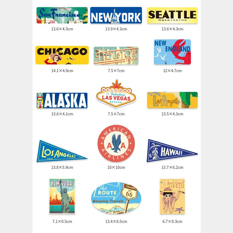 15 Pcs/Set BigSize tickers Aesthetic Retro Pegatinas Matt Vinyl Travel Cities Laptop Decal for Suitacase Skateboard Decorat
