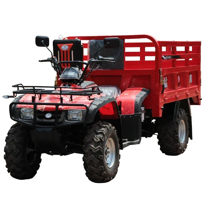 400CC 4WD Farm ATV, Water-cooled Engine,Part-time Four-wheel Drive,Shaft Drive Farmer Tractor Tipping Quad Bike ATV,Hydraulic