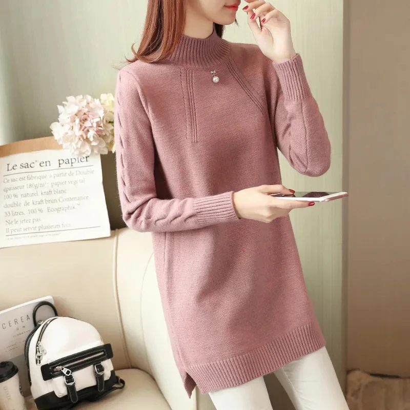 2023 New Korean Women\'s Autumn Long Long-Sleeve Sweater Pullover Female Loose Thick Mid-Length Bottoming Shirt Clothes Knitted