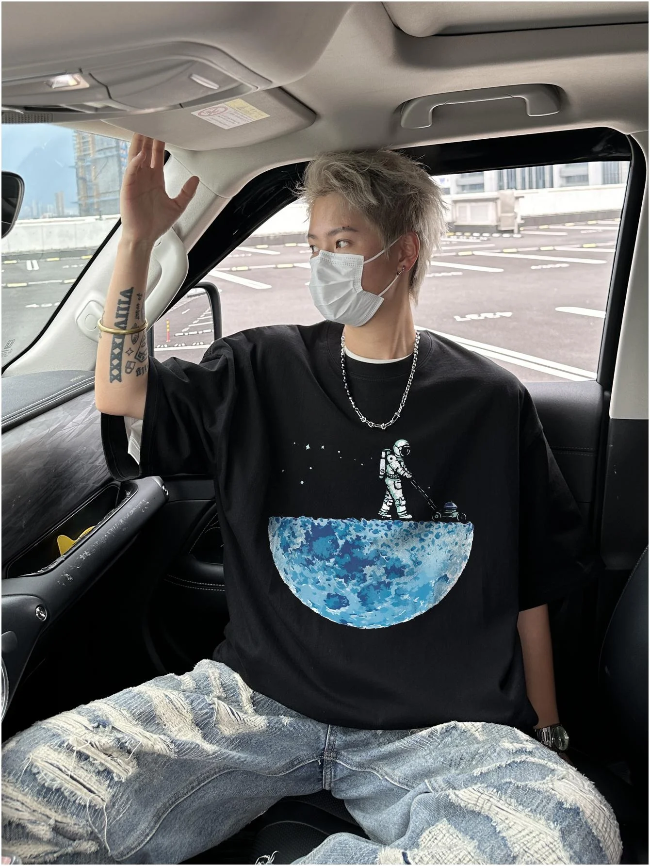 Astronaut Graphic Men Hip Hop Tee Shirts Oversized Y2k Casual 100% Dense Cotton Tops Tshirts Harajuku Male T-shirts Hip Hop