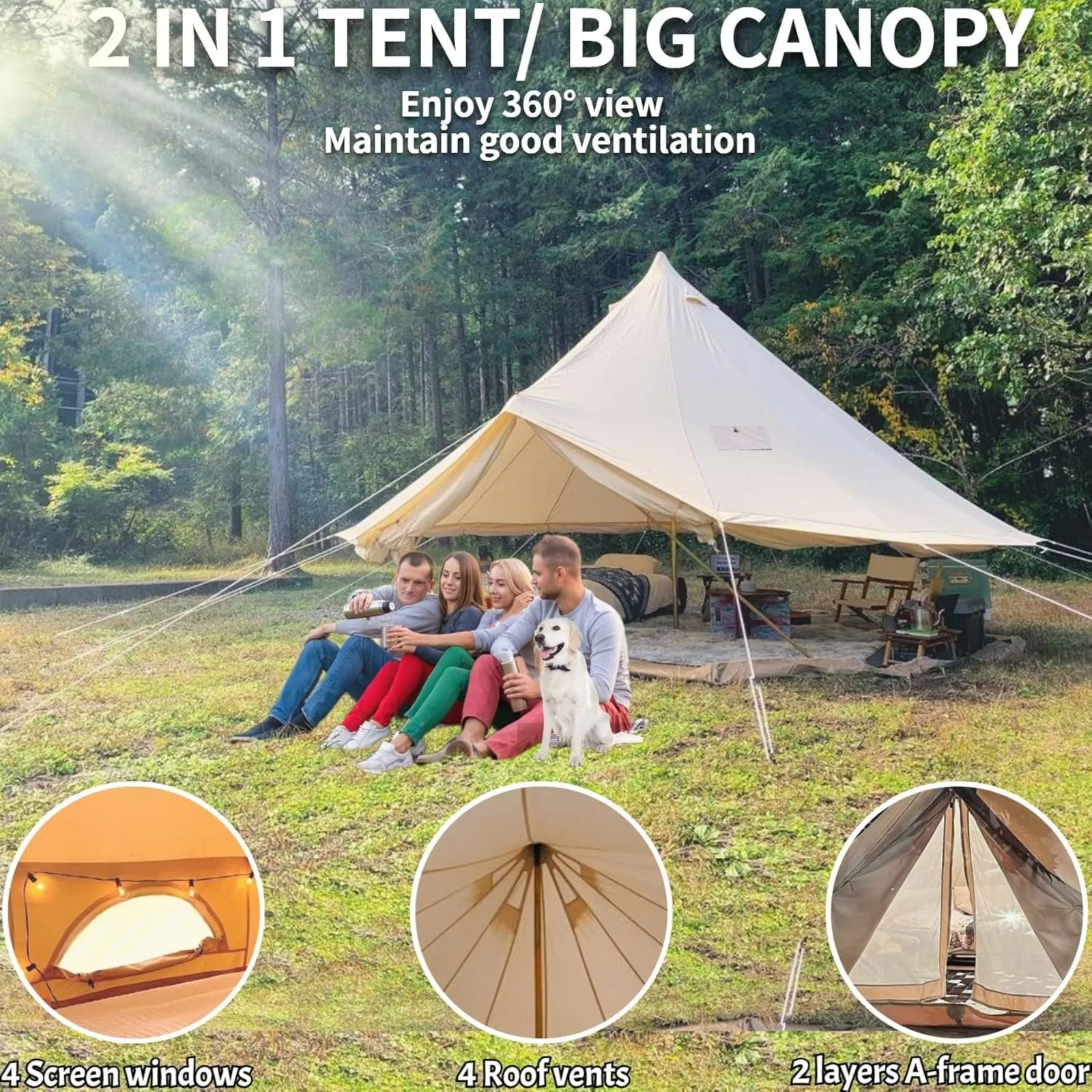 Tenda in tela US B5 PRO per campeggio con presa per stufa, tenda a campana per tende yurta Glamping 4 stagioni per 4/6/8 persone