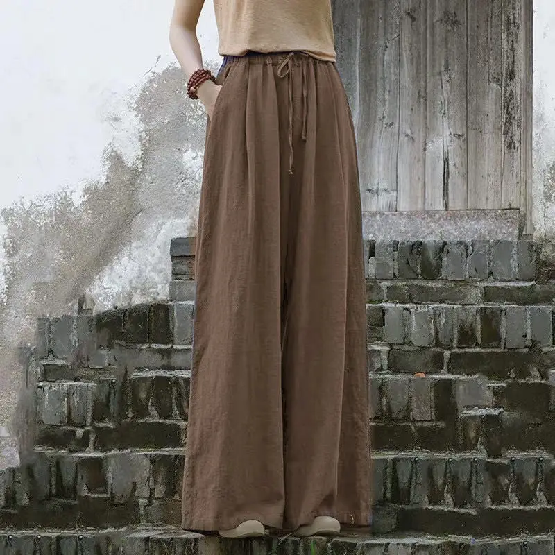

Cotton and linen wide leg pants women's casual pants artistic retro drape wide leg pants skirt pants
