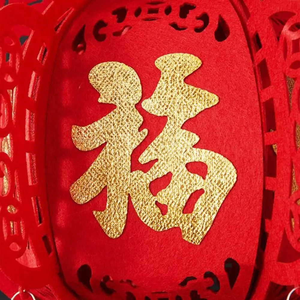 Decorative Flocking Cloth Red Lanterns Hangable Flocking Fabric Traditional Chinese Red Lantern Reusable with Tassel