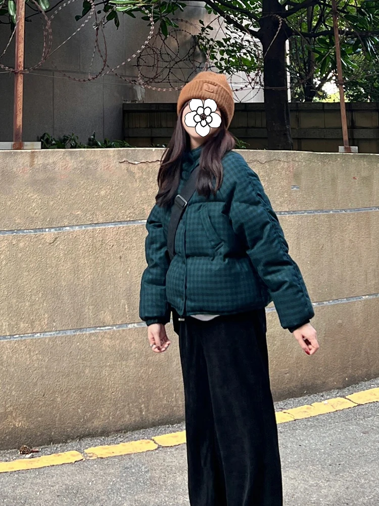 

plus Size Quilted Cotton Jaet Women's ort Stand Collar Thiened Durable Winter Coat een Plaid Design Casual Outerwear