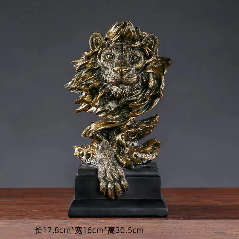 Vintage Lion Head Figurine Ornament Animal Art Craft Statue Easy To Clean Home Decor for Living Room Bedroom Statues for Decor