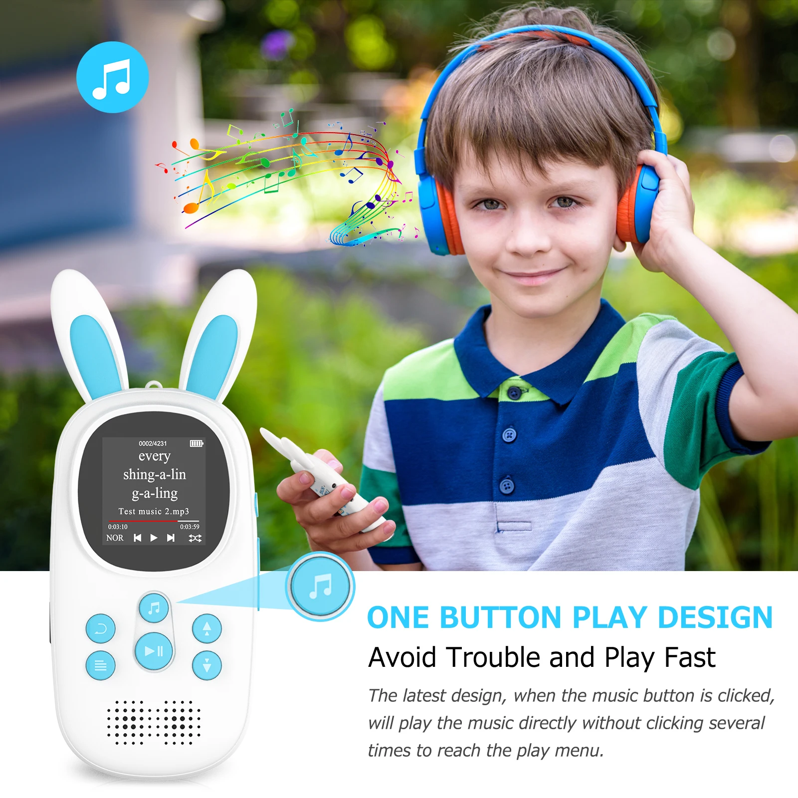 Imagem -06 - Cute Bunny Bluetooth Mp3 Player para Crianças Fones de Ouvido e Alto-falantes Rádio fm Gravação Despertador Cronômetro 16gb