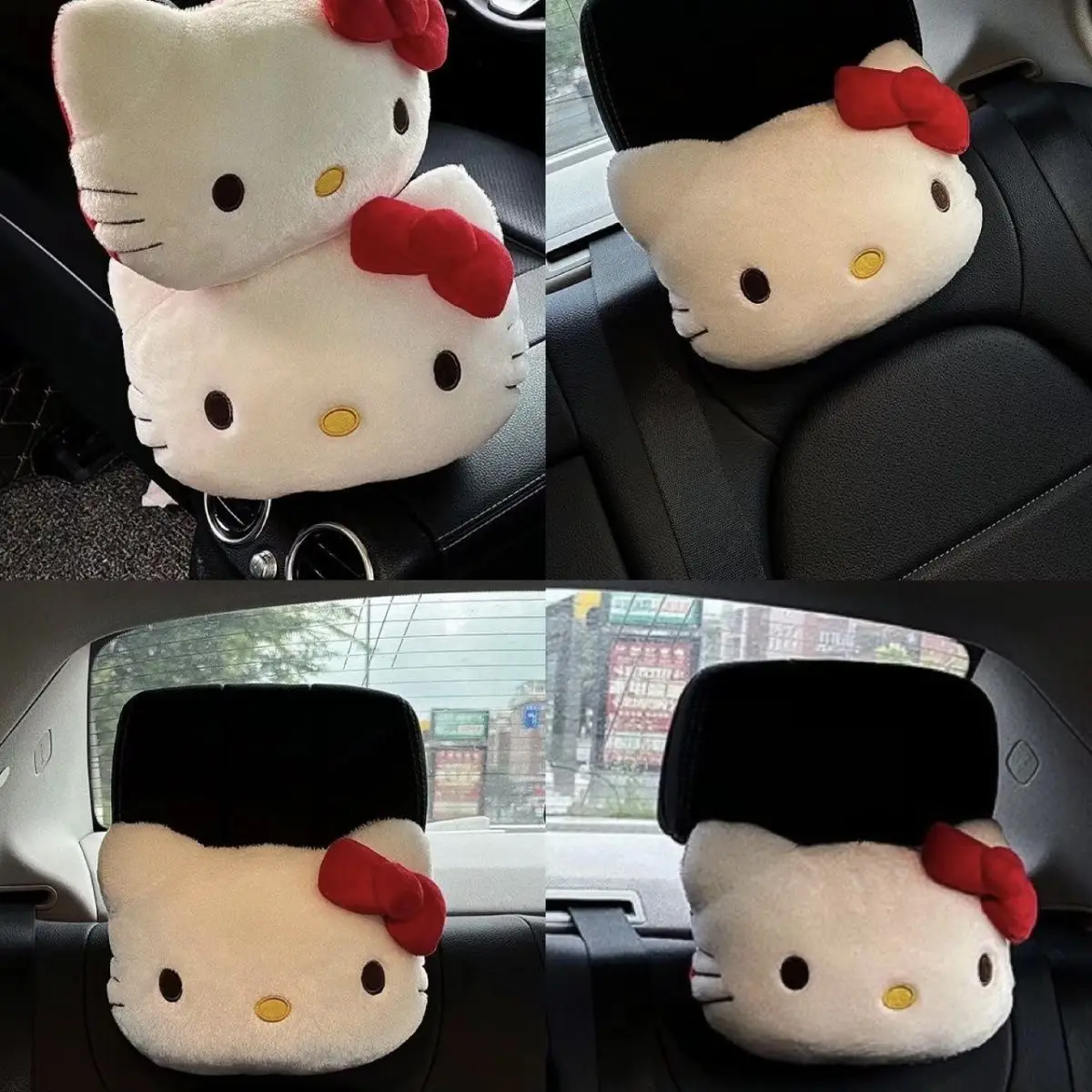 Hello Kitty Car Headrest Pillow Plush Doll Neck & Lumbar Support Cushion Adjustable Car Seat Pillow Seat Belt Cover