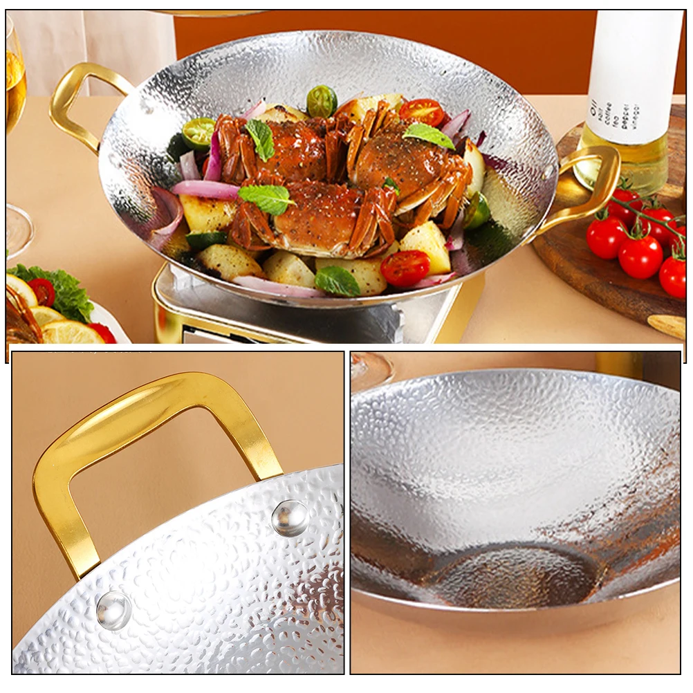 

Double Handle Stainless Steel Wok Cooking Household Kitchenware Camp Stove Stockpot Small Pots For Hot Pot Seafood Ramen Outdoor