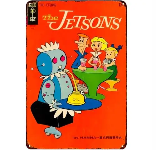 Letrero metálico vintage de los Jetsons, decoración de pared naranja, cómic retro de dibujos animados