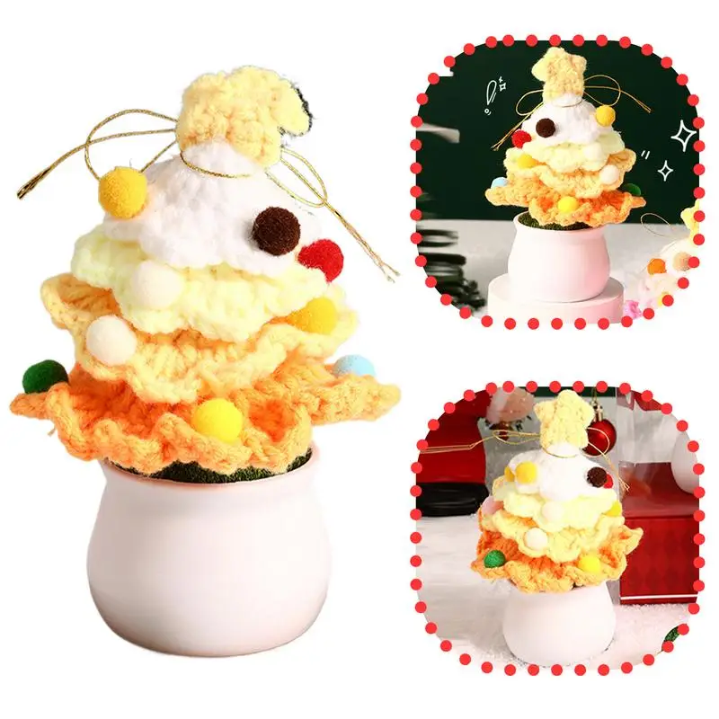 

Вязаная крючком рождественская елка ручной работы, настольные игрушки, готовая имитация горшечного растения, рождественские украшения ручной работы, вязаная рождественская елка