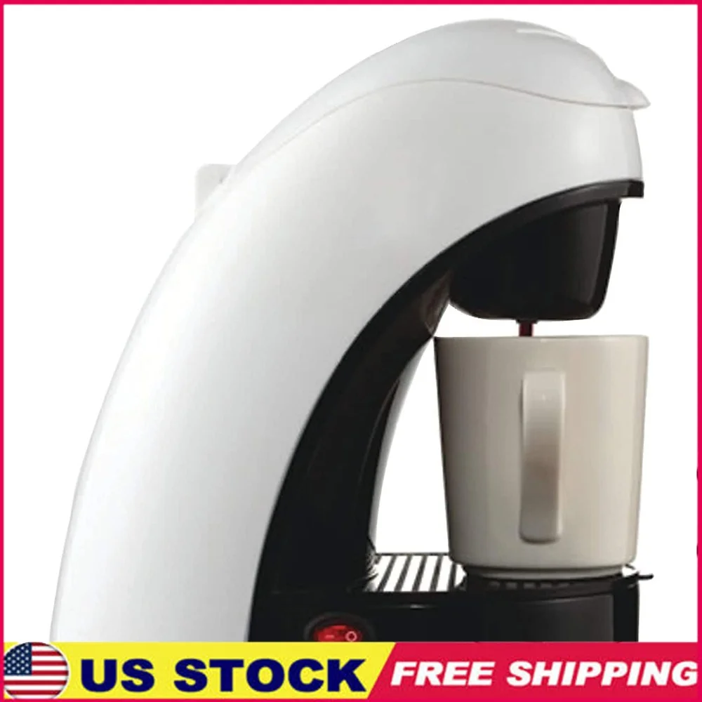 

Single Cup Coffee Maker 120W Easy Access Water Tank Portable White Coffee Brewer Includes Porcelain Mug Measuring Spoon Compact