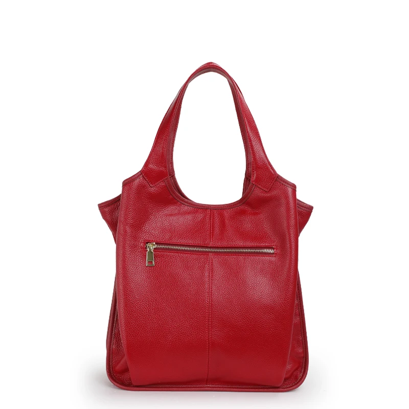 A simple solid color large capacity women's tote bag made of high-quality soft cowhide, with a single shoulder underarm bag