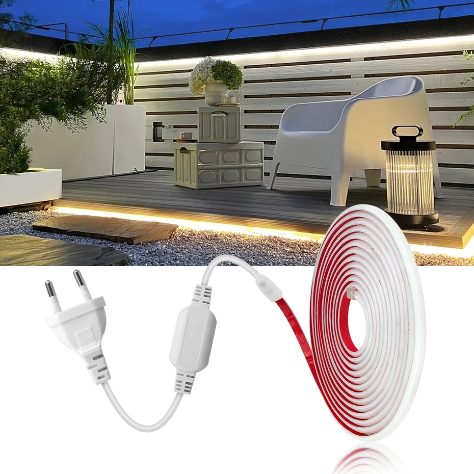 Adhesive Tape 220V Led Cob Strip Light 10m 25m 30m 50m Waterproof Led Neon Light Flexible COB Lamp 220 Volt For Home Outdoor