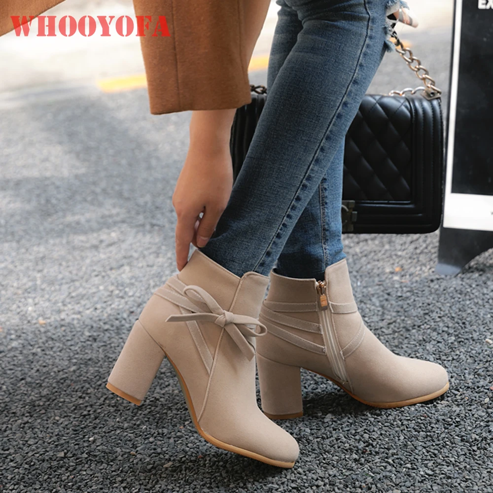 

Совершенно новые зимние женские ботильоны для взрослых, бежевые, красные, модные женские туфли на высоком каблуке с круглым носком, большие размеры 13, 33, 43 52