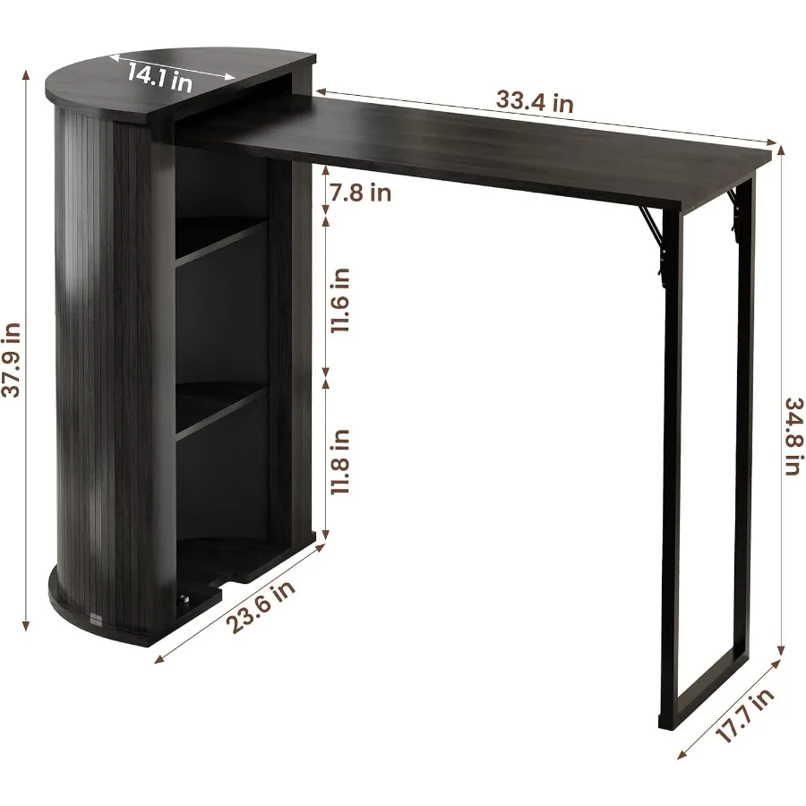 Foldable Long Bar Table with Storage, Counter Height Pub Dining Table