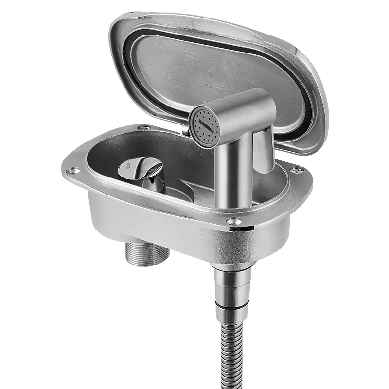 

Marine Deck Shower Set, Stainless Steel Hot/Cold Pull Out Kit for Boat Yacht RV Camper, Outdoor Camping Shower with On/Off Valve