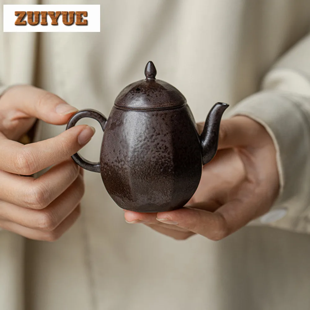 130ml Blackcurrant Purple Tea Pot Handmade Coarse Pottery Teapot Aesthetic Pot Tea Maker Kettle Dahongpao Tea Ceremony Ornament