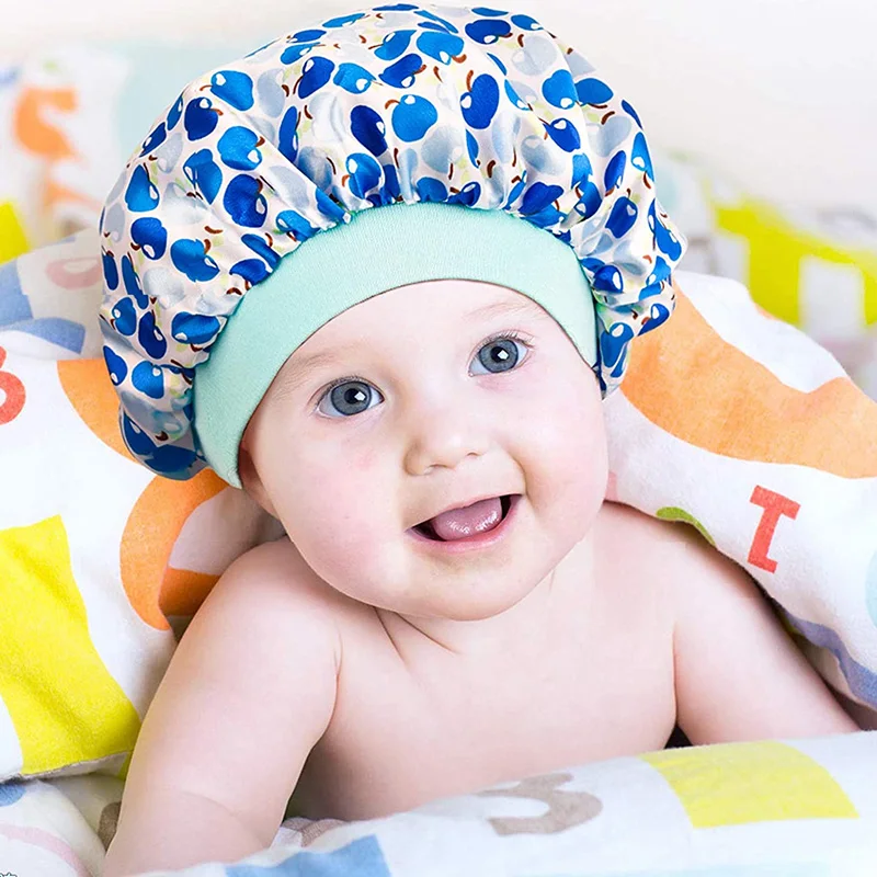 Bonnet en Satin Soyeux Imprimé pour Enfant de 3 à 8 Ans, Mignon, pour le Bain et la Douche, Soins Capillaires, à la Mode