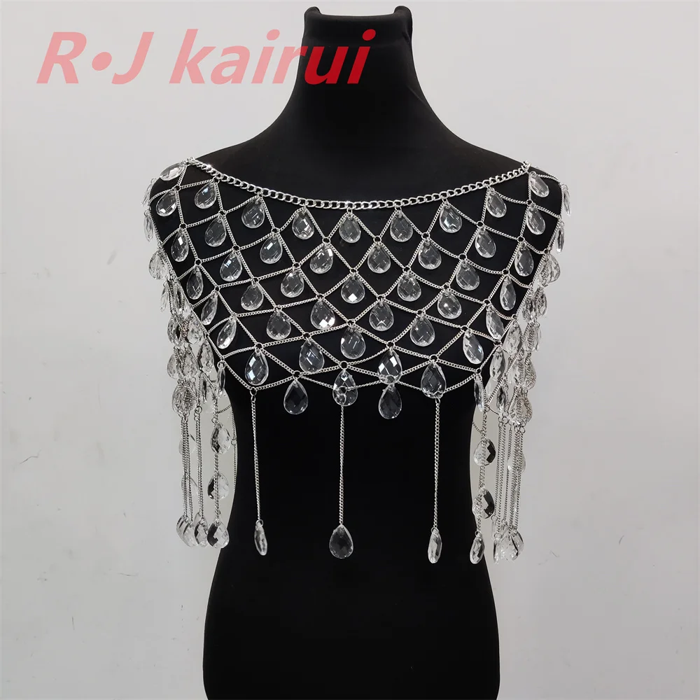 

Fashion Style WRB1024 Women Silver Chains Acrylic Beads Necklace Bra Costume Body Wear Chain Crop Tops Party Jewelry 2 Colors