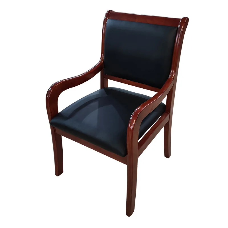 

Conference Chair Training Chair Solid Wood Chair Office Four-legged Armrest Wooden Leather Back Mahjonssg