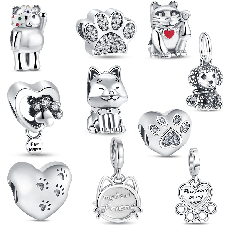 

Authentic 925 Sterling Silver Bear Pet Cat Dog Paw My Best Friend Pendant Beads Fit Original Pandora Charms DIY Bracelet Jewelry