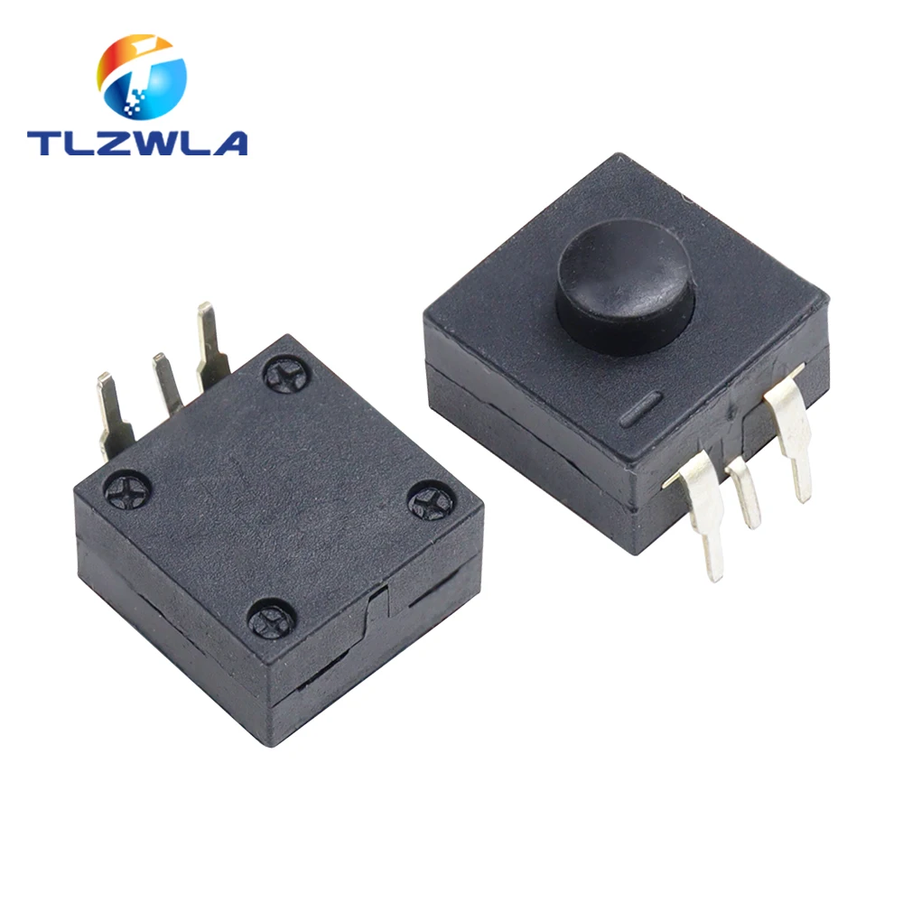 10PCS DC 30V 1A 3Pin Black Mini Push Button Switch For Electric Torch 3P Curved 2 On 1 Off Flashlight Switchs