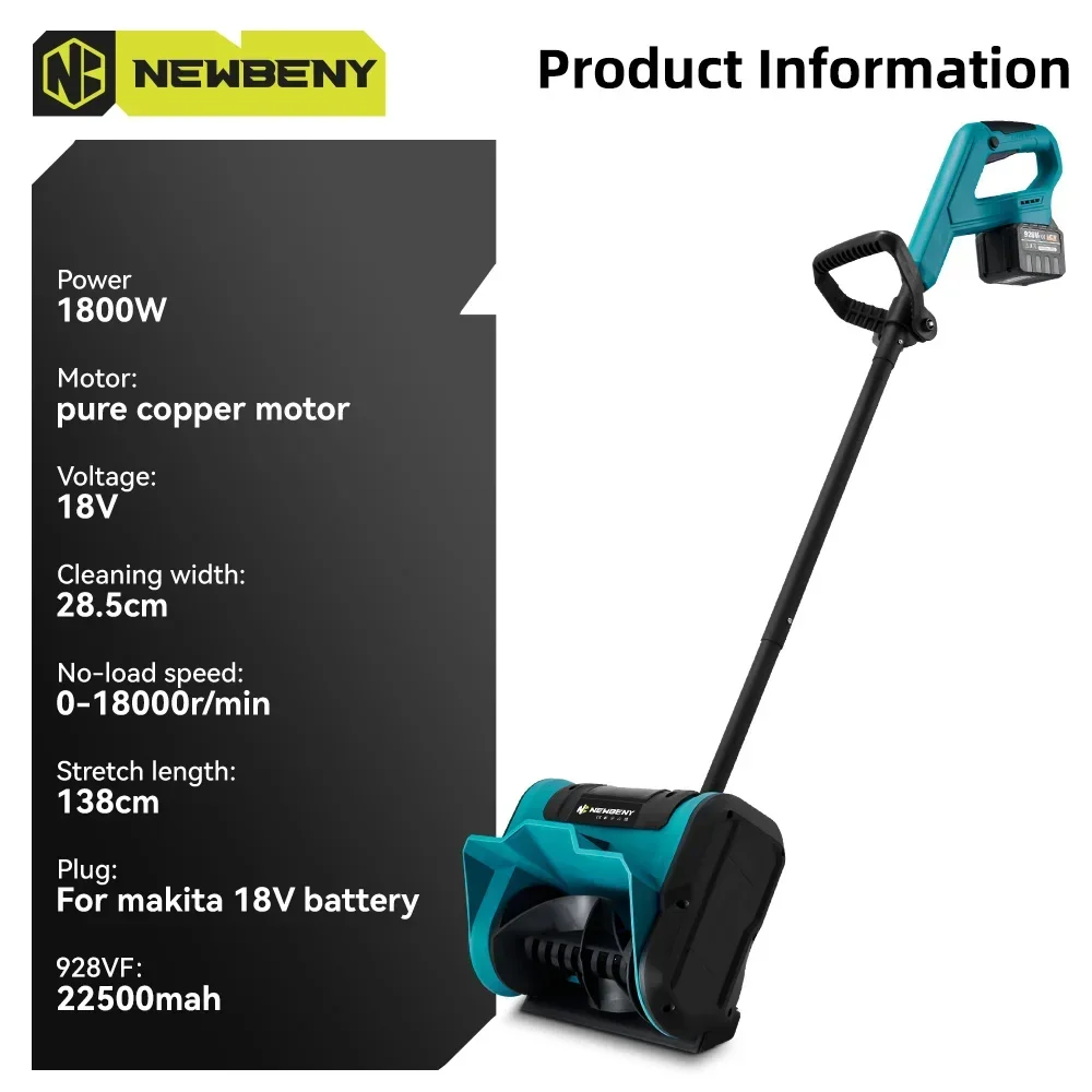 NEWBENY Electric Foldable Snow Plow Cordless Efficient Lithium Rechargeable Clean Street Courtyard For Makita 18V-21V Battery