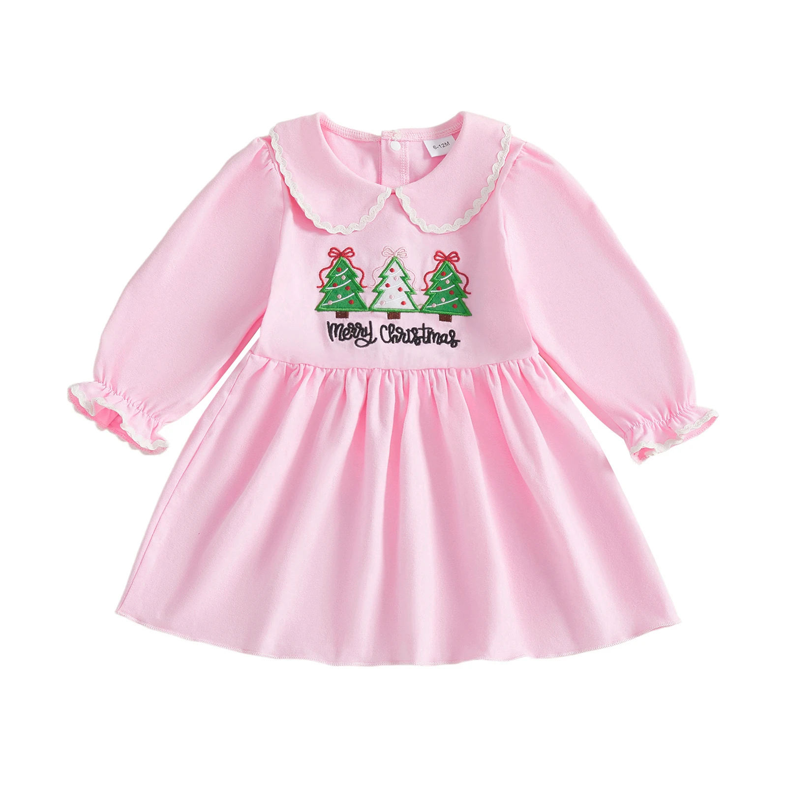 

Kids Girls Christmas Dress Long Sleeve Dress Doll Collar Embroidery Tree Fall A-line Dress