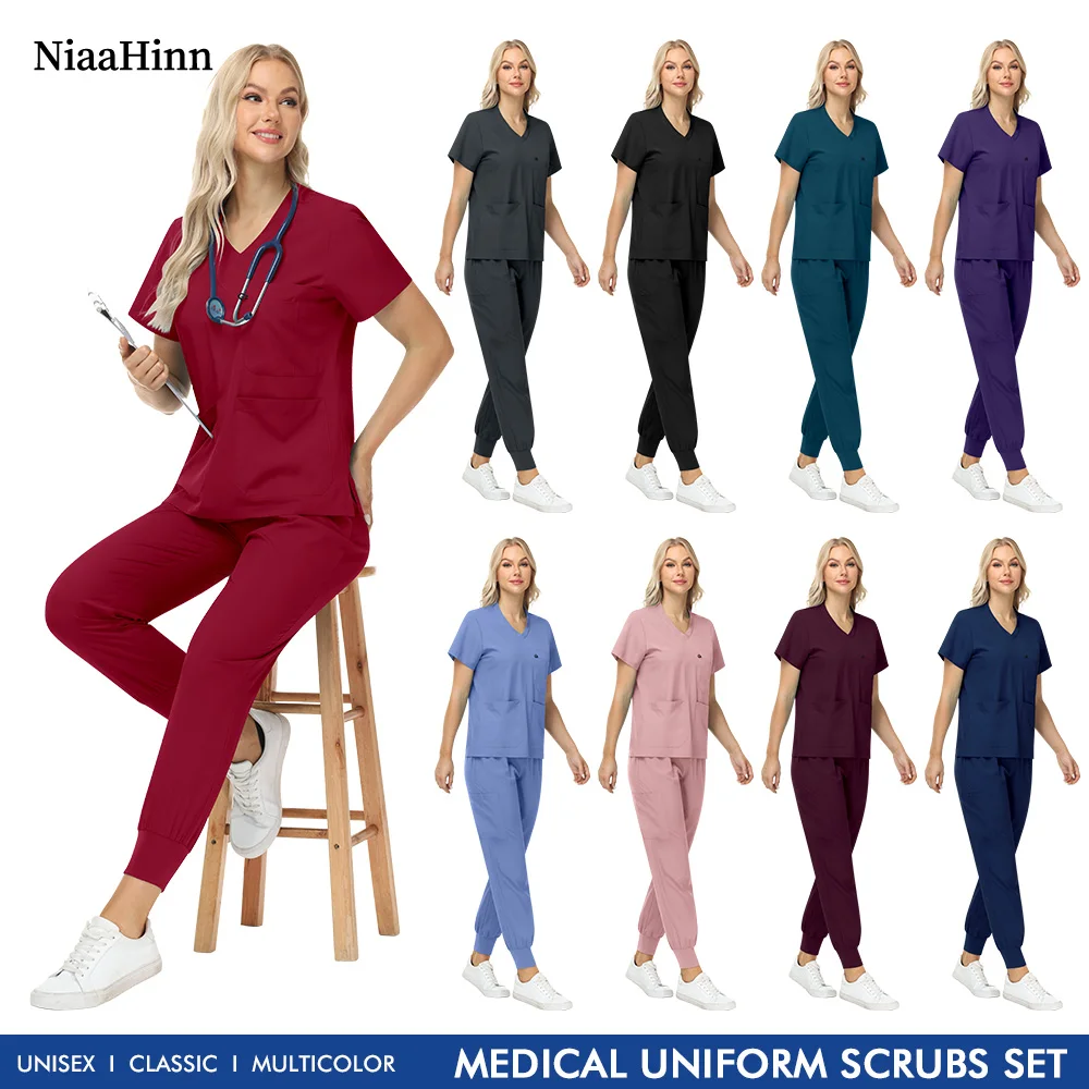 ชุดยูนิฟอร์มทางการแพทย์ Niaahinn สำหรับสัตว์เลี้ยง ชุดแพทย์สำหรับโรงพยาบาลสัตว์ อุปกรณ์เสริมสำหรับพยาบาล ชุดทำงานสำหรับคลินิกทันตกรรมหญิง ชุดยูนิฟอร์มสำหรับร้านเสริมสวยและสปา