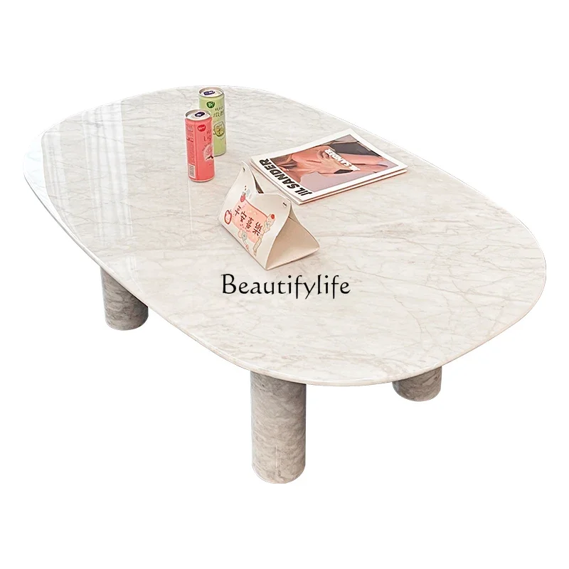 

Z.Natural marble fine white coffee table simple modern living room light luxury style