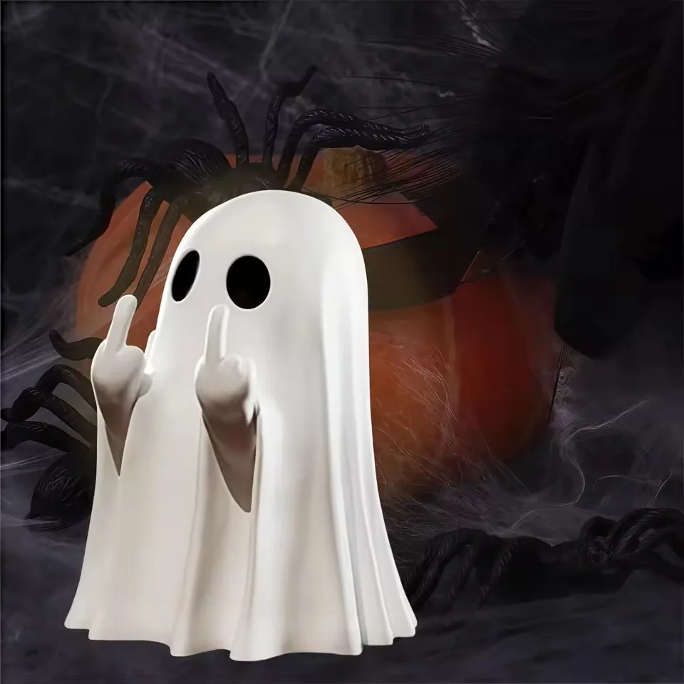 

D5 Cute Middle Finger 2PCS Ghost Statue Small Halloween Decor for Home Centerpiece for Coffee Table Decor Adorable Horror Figure