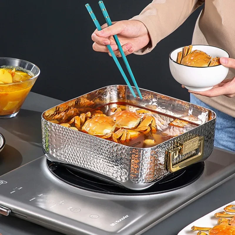 

Hammer Square Pot, Stainless Steel Hotpots, Thickened Three-layer Steel Two-flavor Hot Pot Kitchen Pots for Cooking Chafing Dish
