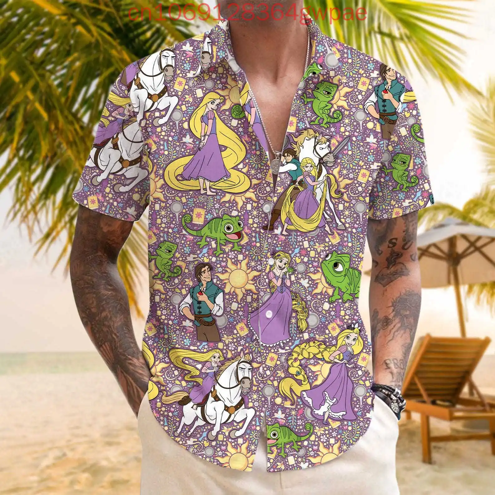 

Tangled Rapunzel Princess Hawaiian Shirt Men's Women's Kids Shirt Disney Summer Casual Short Sleeve Vacation Beach Shirts Tops