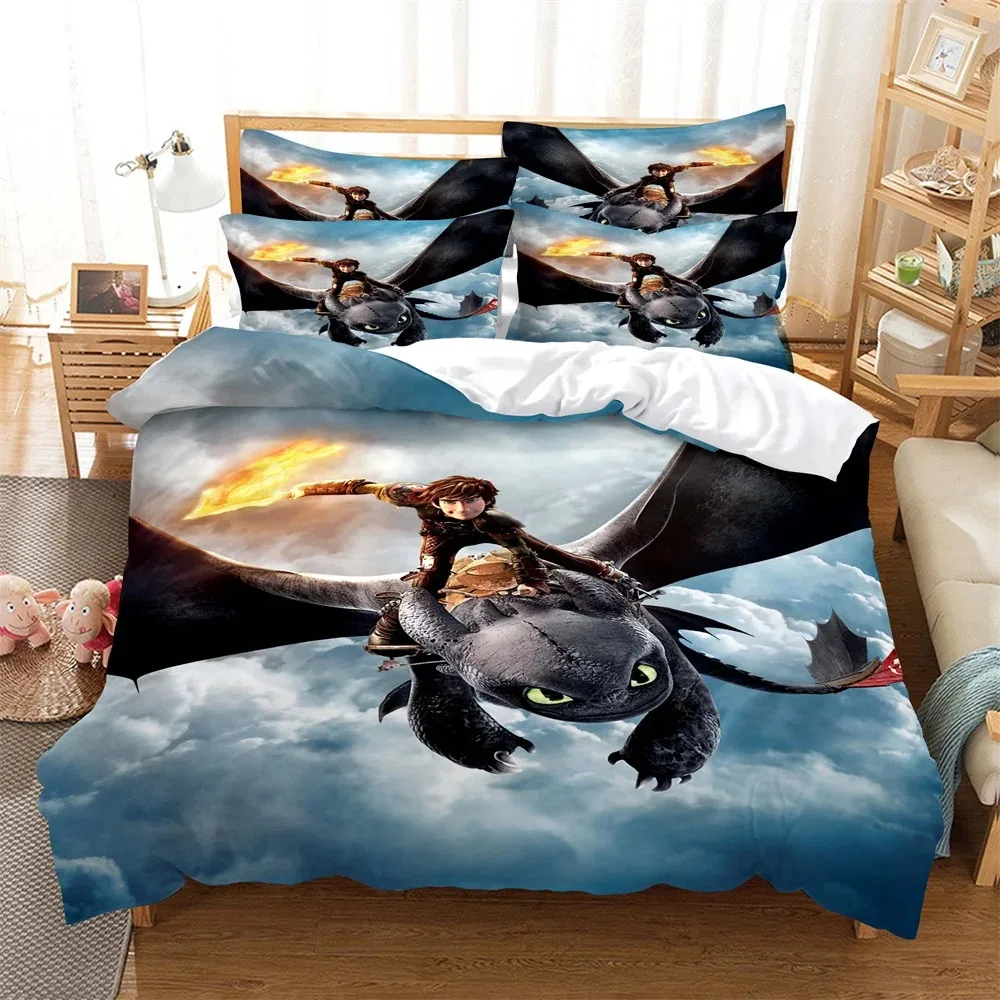 3D Print Cartoon How to Train Your Dragon Bedding Set Boys Girls Twin Queen Full Size Duvet Cover Pillowcase Bed Adult Bedroom