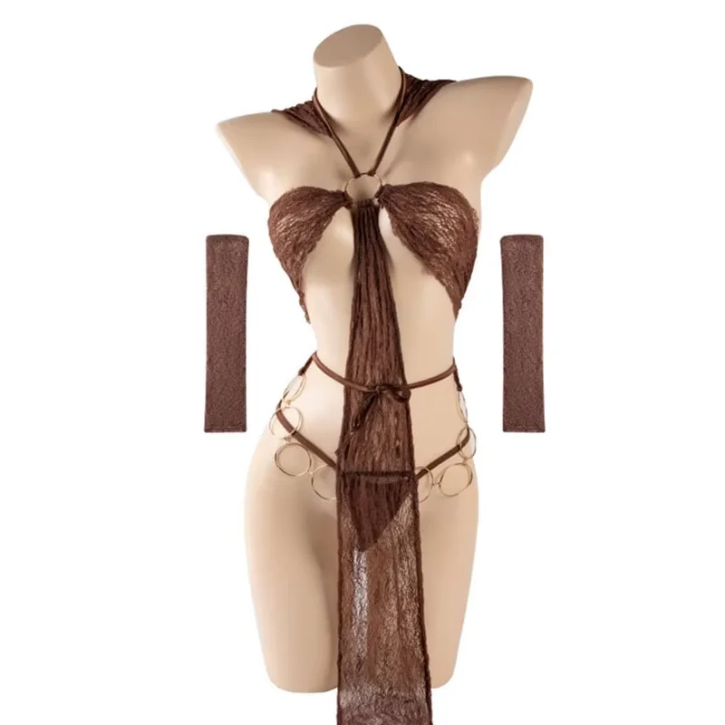 Egyptian Desert Queen Uniform Sexy Lingerie Wilderness Coffee Color Hooded Dress Pajamas Temptation Anime Outfit Costume Cosplay - view 3
