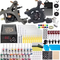 Professional Coil Tattoo Kit 10 Wraps Coils Machine Gun Set Power Supply Needles Inks Makeup Kit for Tattoo Beginner Supply