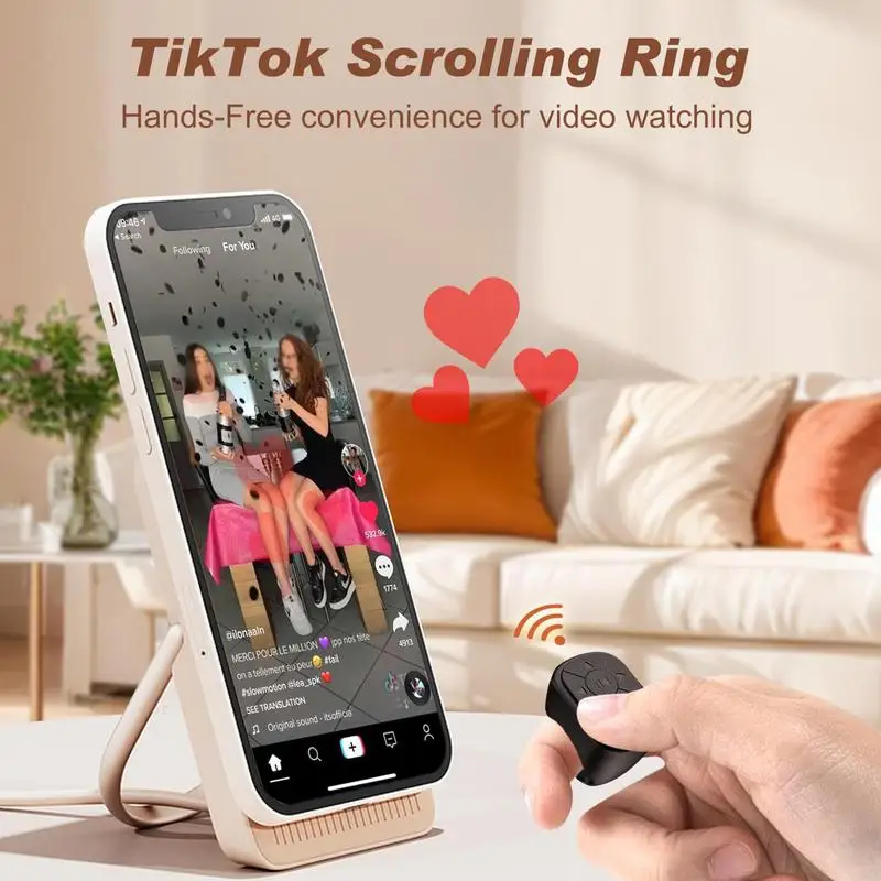 Bluetooth Control Ring: Page turner, camera shutter, video & music remote. iOS/Android compatible.