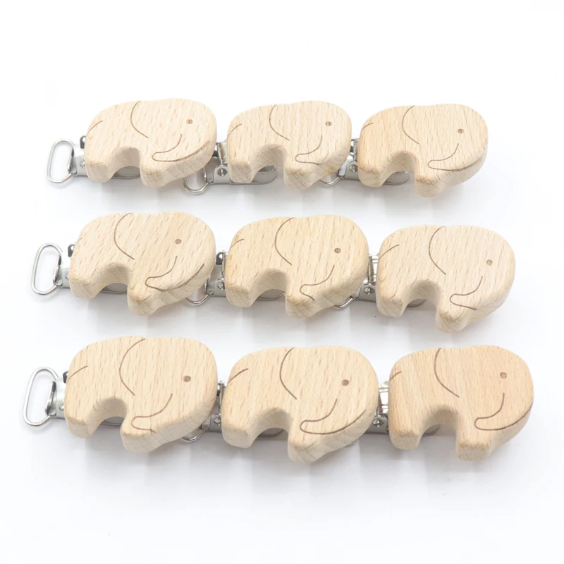 10 pieces of wooden pacifier chain accessories cute shape beech small Elephant Baby Pacifier Clip