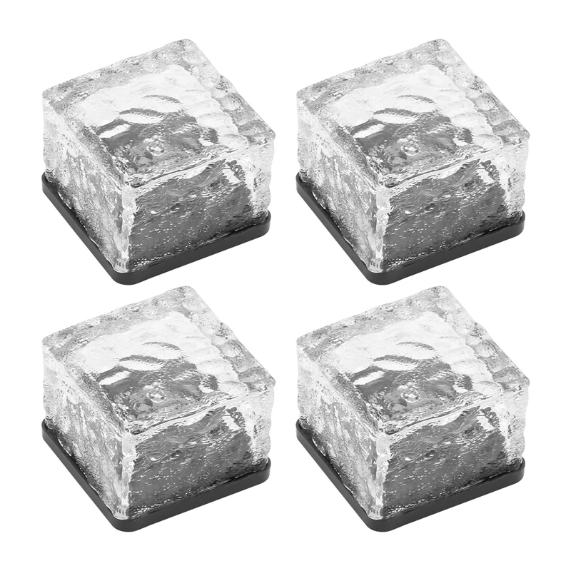 Solar Brick Lights 4 Pack Solar Ice Square Lights Solar Glass Brick Light For Christmas Garden Patio Yard Lawn